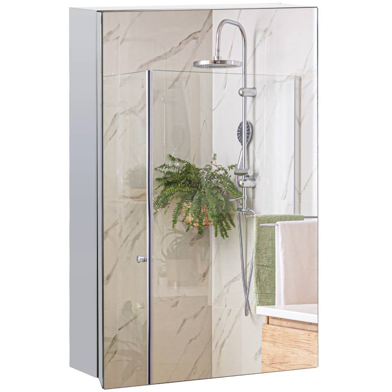 Kleankin Spiegelschrank mit 3 Ebenen Medizinschrank Edelstahl Silber 39 x 12 x 60cm von kleankin