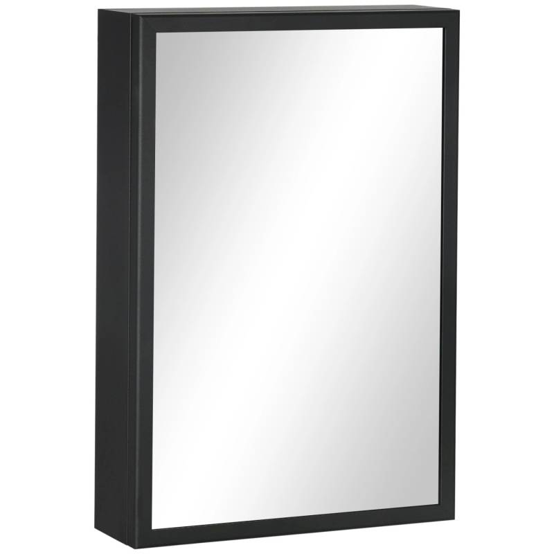 Kleankin Spiegelschrank mit 3 Etagen Hängeschrank Schwarz  40 x 12 x 60 cm von kleankin