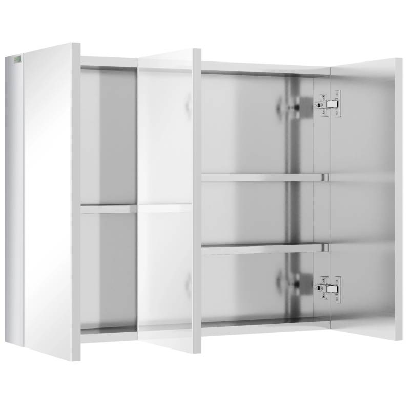Kleankin Spiegelschrank mit 5 Ablagen 3 Glastüren Edelstahl 70 x 12 x 55cm Silber von kleankin