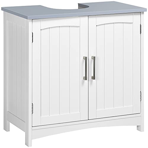 kleankin Badezimmermöbel unter Waschbecken, Waschbeckenunterschrank mit Doppeltüren, verstellbarem Regal, 60 x 33 x 60 cm, weiß von kleankin