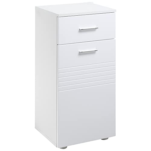 kleankin Badezimmerschrank Badschrank Multifunktionsschrank mit 1 Schublade 1 Türschrank Regal verstellbar Spanplatte Weiß 35 x 30 x 77,5 cm von kleankin