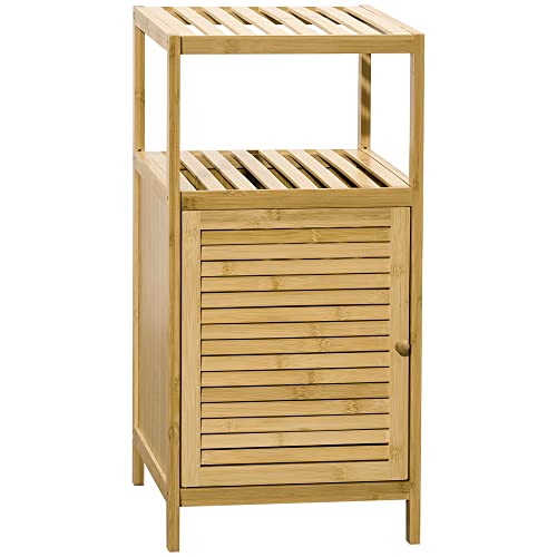 kleankin Badezimmerschrank Badschrank mit offenem Fach, Beistellschrank mit Kippschutz, Aufbewahrungsschrank für Badezimmer, Bambus, Natur, 33 x 35,5 x 67 cm von kleankin