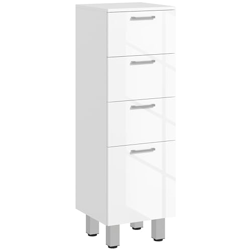 kleankin Badezimmerschrank Nischenschrank schmal mit 3 Schubladen, verstellbar Regal Toilettenschrank Badschrank Beistellschrank für Badezimmer, kleine Räume, 330 x 30 x 93 cm Weiß von kleankin