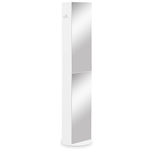kleankin Badezimmerschrank drehbare Badezimmersäule Aufbewahrungssäule für Badezimmer mit Spiegel - 6 Regale - 36 x 36 x 171 cm weiß von kleankin