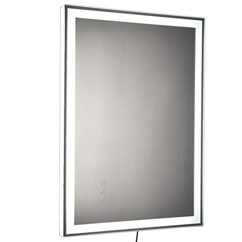 kleankin Badezimmerspiegel LED-Spiegel mit 3 Lichtfarben Nebelfreier Wandspiegel mit Antiabschlagsfunktion, Touch-Schalter Alu 70 x 50 x 3 cm von kleankin