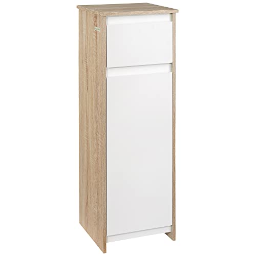 kleankin Badschrank Badkommode Badezimmerschrank Badregal Standschrank mit 2-stufigen Schrank und 1 Schublade Umschlagdesign platzsparend MDF Naturholz+Weiß 32,6 x 30 x 90 cm von kleankin