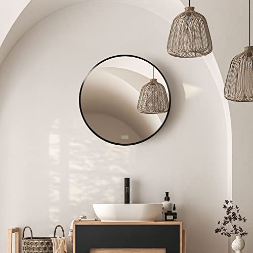kleankin Badspiegel Ø50 cm Runder Spiegel Badezimmerspiegel mit Alurahmen Wandspiegel für Wohnzimmer, Schlafzimmer, Badezimmer, IP44, Schwarz von kleankin