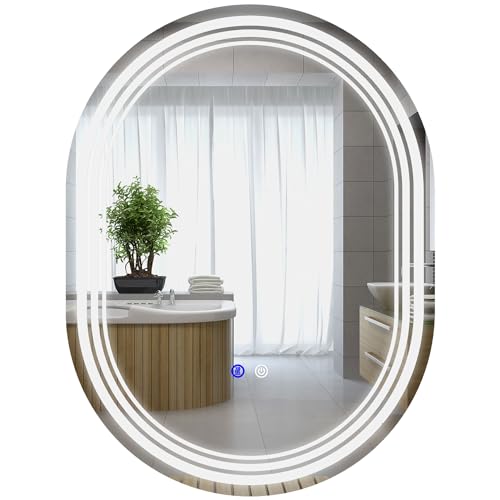kleankin Badspiegel mit Beleuchtung, 70 x 50 cm Wandspiegel mit Touch-Schlater, Badezimmerspiegel mit 3 LED Lichtfarben, Anti-Beschlag, Memory-Funktion, IP44, Horizontal/Vertikal von kleankin