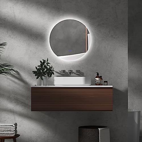 kleankin Badspiegel mit Beleuchtung Ø60 cm Runder LED Spiegel Wandspiegel mit Touchschalter, Memory-Funktion Lichtspiegel Beschlagfrei mit 3 Lichtfarben Weiß+Transparent von kleankin
