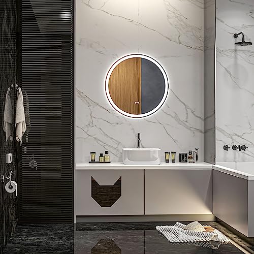 kleankin Badspiegel mit Beleuchtung Ø60 cm Runder LED Wandspiegel mit Touch-Funktion, Memory-Funktion Beschlagfreier Lichtspiegel Badezimmerspiegel Weiß von kleankin