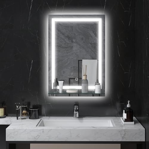kleankin Badspiegel mit Beleuchtung, Wandspiegel mit 3 Lichtfarben, IP44 Lichtspiegel mit Touch-Schalter, Memory-Funktion, Badezimmerspiegel aus Alu, 50 x 70 cm von kleankin