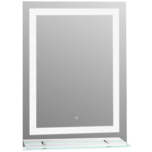 kleankin LED Badspiegel Badezimmerspiegel mit Beleuchtung Glas-Ablage 22W 70x50cm von kleankin