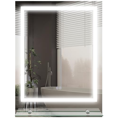 kleankin Leuchtender Spiegel LED rechteckig Wandspiegel mit Badregal 80 x 60 cm regulierbare Helligkeit Antibeschlag Touch-Schalter von kleankin