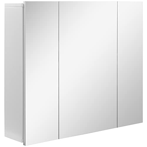 kleankin Spiegelschrank Badezimmerschrank Wandschrank für Badezimmer 3-Türig Badezimmerspiegel Weiß 70 x 15 x 60 cm von kleankin