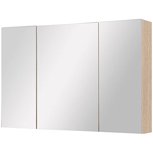kleankin Spiegelschrank Badhängeschrank Wandschrank Badschrank mit Spiegel Weißeiche B90 x H60 x D13,5 cm von kleankin