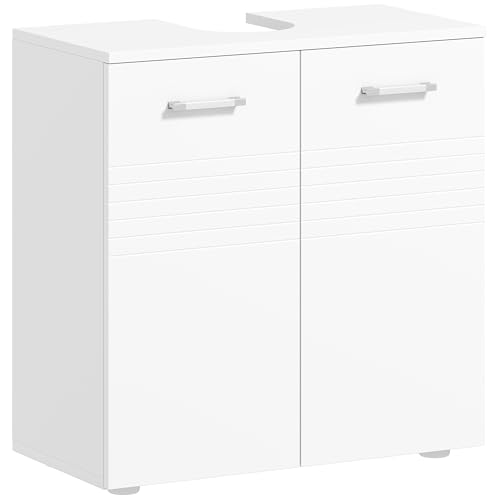 kleankin Waschbeckenunterschrank Badezimmerschrank Waschtischunterschrank mit 2 Türen Regal verstellbar U-förmiger Ausschnitt Spanplatte Weiß 60 x 30 x 62,5 cm von kleankin