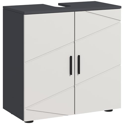 kleankin Waschbeckenunterschrank Unterschrank mit Verstellbarer Ablage, Waschtischunterschrank mit Griff, Badunterschrank mit Kippschutz, Grau, 60 x 30 x 60 cm von kleankin