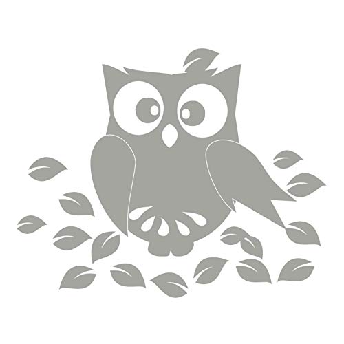 kleb-Drauf® | 1 Eule mit Blätter | Silber - matt | Wandtattoo Wandaufkleber Wandsticker Aufkleber Sticker | Wohnzimmer Schlafzimmer Kinderzimmer Küche Bad | Deko Wände Glas Fenster Tür Fliese von kleb-drauf.de