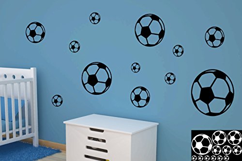 kleb-Drauf® - 12 Fußbälle/Weiß - matt - Aufkleber zur Dekoration von Wänden, Glas, Fliesen und Allen Anderen glatten Oberflächen im Innenbereich; aus 19 Farben wählbar; in matt oder glänzend von kleb-drauf.de