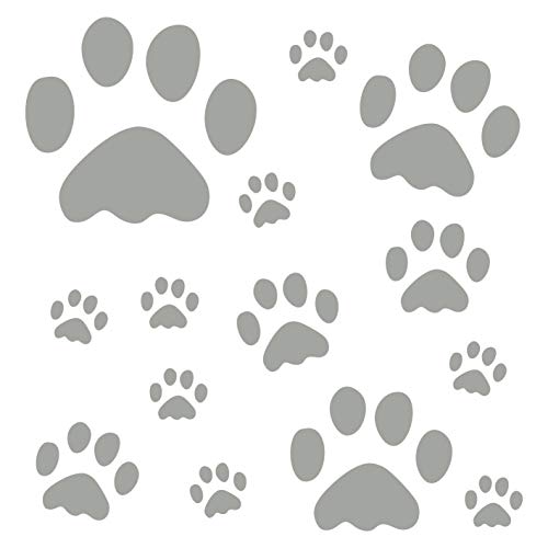 kleb-Drauf® | 12 Pfoten | Silber - glänzend | Wandtattoo Wandaufkleber Wandsticker Aufkleber Sticker | Wohnzimmer Schlafzimmer Kinderzimmer Küche Bad | Deko Wände Glas Fenster Tür Fliese von kleb-drauf.de