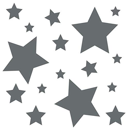 kleb-Drauf® | 18 Sterne | Silber - matt | Wandtattoo Wandaufkleber Wandsticker Aufkleber Sticker | Wohnzimmer Schlafzimmer Kinderzimmer Küche Bad | Deko Wände Glas Fenster Tür Fliese von kleb-drauf.de