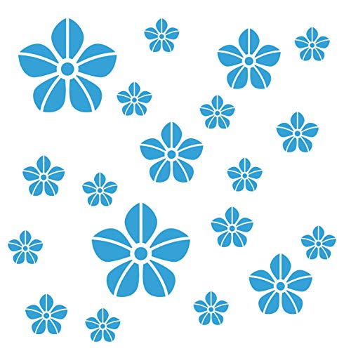 kleb-Drauf® | 19 Blumen | Hellblau - glänzend | Wandtattoo Wandaufkleber Wandsticker Aufkleber Sticker | Wohnzimmer Schlafzimmer Kinderzimmer Küche Bad | Deko Wände Glas Fenster Tür Fliese von kleb-drauf.de