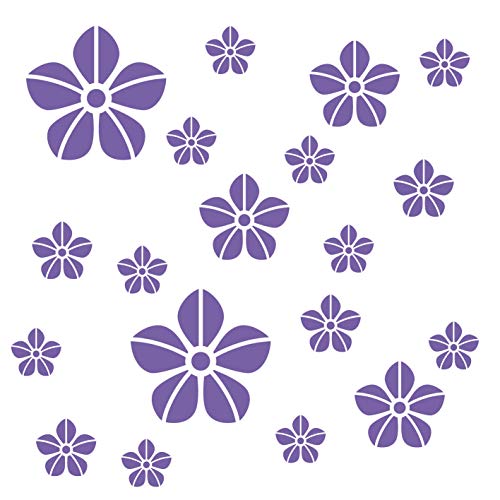 kleb-Drauf® | 19 Blumen | Lila - glänzend | Wandtattoo Wandaufkleber Wandsticker Aufkleber Sticker | Wohnzimmer Schlafzimmer Kinderzimmer Küche Bad | Deko Wände Glas Fenster Tür Fliese von kleb-drauf.de