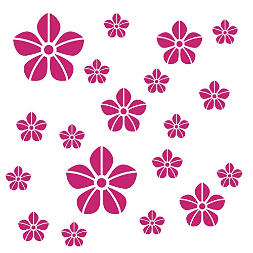 kleb-Drauf® | 19 Blumen | Pink - glänzend | Wandtattoo Wandaufkleber Wandsticker Aufkleber Sticker | Wohnzimmer Schlafzimmer Kinderzimmer Küche Bad | Deko Wände Glas Fenster Tür Fliese von kleb-drauf.de