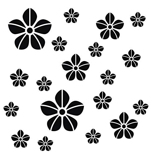 kleb-Drauf® | 19 Blumen | Schwarz - glänzend | Wandtattoo Wandaufkleber Wandsticker Aufkleber Sticker | Wohnzimmer Schlafzimmer Kinderzimmer Küche Bad | Deko Wände Glas Fenster Tür Fliese von kleb-drauf.de