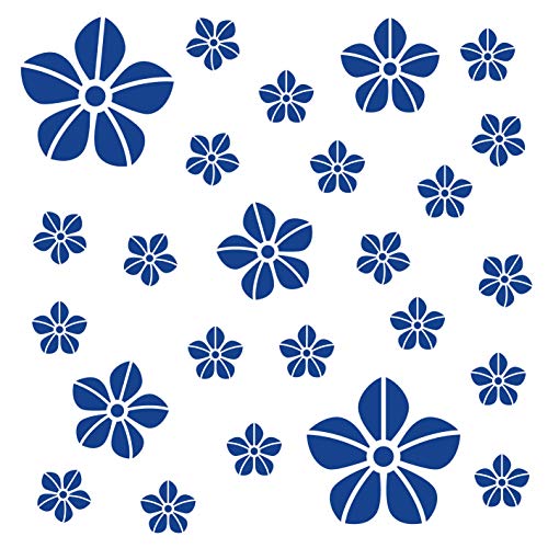 kleb-Drauf® | 25 Blumen | Blau - glänzend | Wandtattoo Wandaufkleber Wandsticker Aufkleber Sticker | Wohnzimmer Schlafzimmer Kinderzimmer Küche Bad | Deko Wände Glas Fenster Tür Fliese von kleb-drauf.de