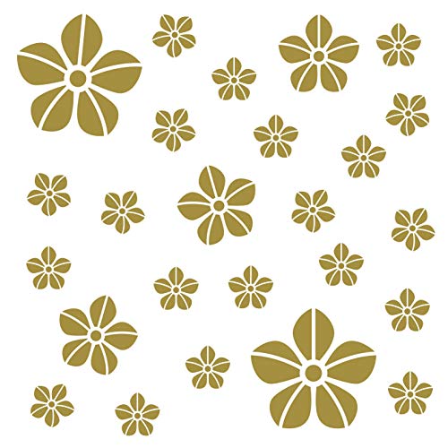 kleb-Drauf® | 25 Blumen | Gold - glänzend | Wandtattoo Wandaufkleber Wandsticker Aufkleber Sticker | Wohnzimmer Schlafzimmer Kinderzimmer Küche Bad | Deko Wände Glas Fenster Tür Fliese von kleb-drauf.de