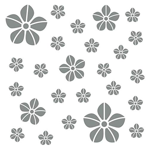 kleb-Drauf® | 25 Blumen | Grau - matt | Wandtattoo Wandaufkleber Wandsticker Aufkleber Sticker | Wohnzimmer Schlafzimmer Kinderzimmer Küche Bad | Deko Wände Glas Fenster Tür Fliese von kleb-drauf.de