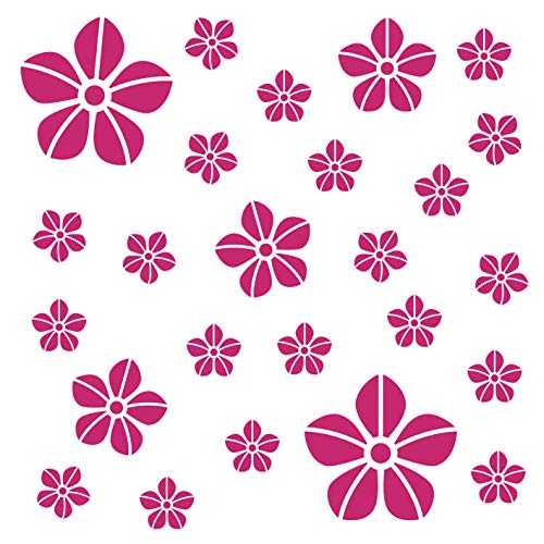 kleb-Drauf® | 25 Blumen | Pink - glänzend | Wandtattoo Wandaufkleber Wandsticker Aufkleber Sticker | Wohnzimmer Schlafzimmer Kinderzimmer Küche Bad | Deko Wände Glas Fenster Tür Fliese von kleb-drauf.de