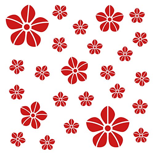 kleb-Drauf® | 25 Blumen | Rot - matt | Wandtattoo Wandaufkleber Wandsticker Aufkleber Sticker | Wohnzimmer Schlafzimmer Kinderzimmer Küche Bad | Deko Wände Glas Fenster Tür Fliese von kleb-drauf.de