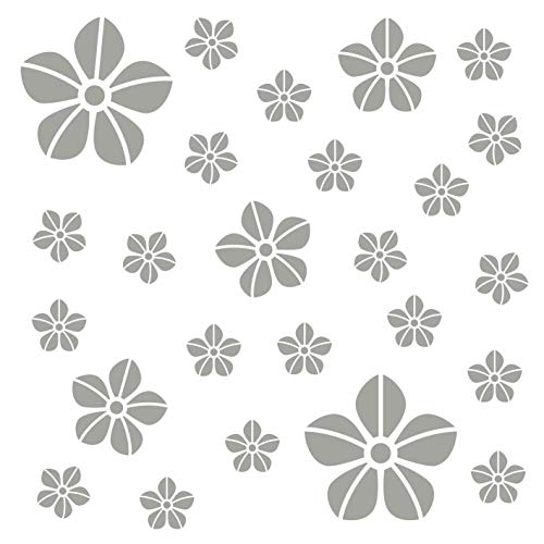 kleb-Drauf® | 25 Blumen | Silber - glänzend | Wandtattoo Wandaufkleber Wandsticker Aufkleber Sticker | Wohnzimmer Schlafzimmer Kinderzimmer Küche Bad | Deko Wände Glas Fenster Tür Fliese von kleb-drauf.de
