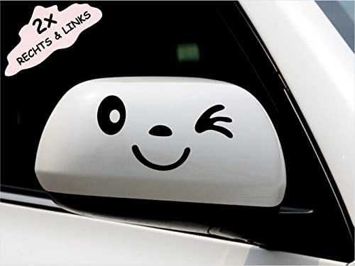 KLEBEKÖNIG 2x Rückspiegel Auto Aufkleber Smile Gesicht Car Sticker Zwinker Decal von Klebe könig
