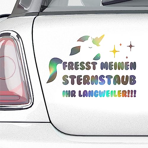 KLEBEKÖNIG Einhorn Aufkleber Fresst Meinen Sternenstaub 20x14 cm Sticker für Auto Dekor Unicorn Vinyl Autoaufkleber von Klebe könig
