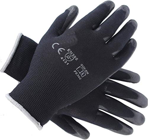 12 Paar PU Arbeitshandschuhe Montagehandschuhe | Größen S, M, L, XL, XXL | schwarz | klebemeister.eu (S (7)) von klebemeister