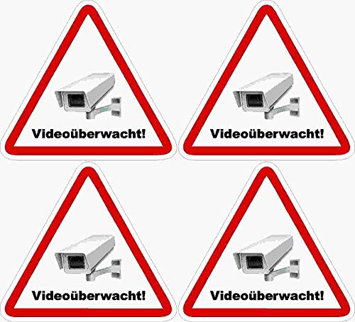 Kleberio® 4 Selbstklebender PVC Aufkleber Warnschild 100 x 90 mm - Videoüberwachung - Piktogramm Hinweis Aufkleber von kleberio