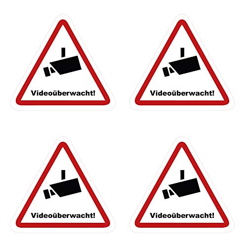 Kleberio® 4 selbstklebende Aufkleber Videoüberwachung - Achtung Videoüberwachung - 10 x 9cm Hinweisschild Warnschild Kameraüberwachung Alarmanlage alarmgesichert Privatgrundstück Zutritt verboten von kleberio