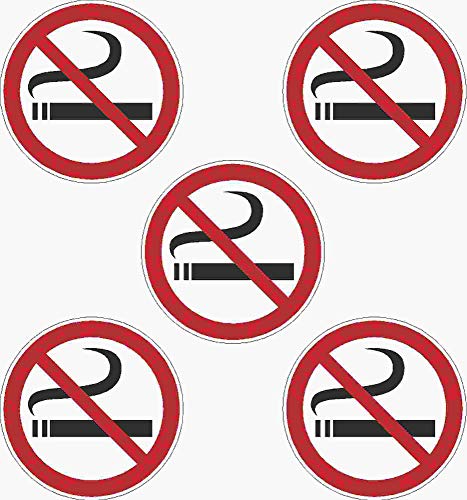 Kleberio® 5 Selbstklebende Aufkleber Rauchen verboten 20 cm rund Nichtraucher Aufkleber Rauchverbot Schild Nichtraucher Schild No Smoking Aufkleber Verbotsschild Rauchen Zigaretten Kippe von kleberio