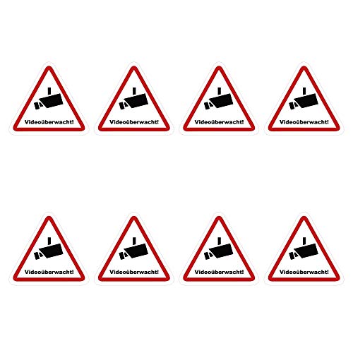 Kleberio® 8 selbstklebende Aufkleber Videoüberwachung - Achtung Videoüberwachung - 10 x 9cm Hinweisschild Warnschild Kameraüberwachung Alarmanlage alarmgesichert Privatgrundstück Zutritt verboten von kleberio