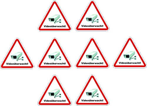 Kleberio® 8 Selbstklebender PVC Aufkleber Warnschild 52 x 47 mm !! KLEIN !! - Videoüberwachung - Piktogramm Hinweis Aufkleber von kleberio