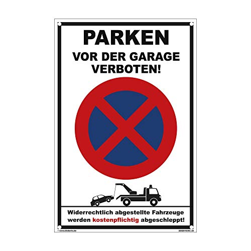 Kleberio® Ausfahrt freihalten Schild Kunststoff - Parken vor der Garage verboten! - 30 x 20 cm mit Bohrlöchern Parkplatzschild Parkverbotsschild Verkehrsschilder einfahrt freihalten Schilder von kleberio