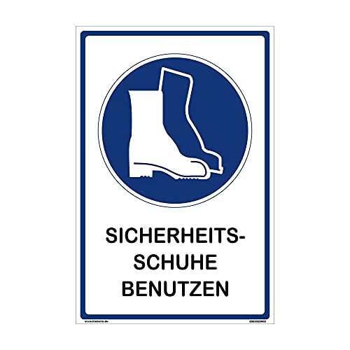 Kleberio® Hinweisschild Labor - Sicherheitsschuhe benutzen - 20 x 30 cm gelocht & Kit Arbeitsschuhe Schutzschuhe Werkstatt Schild Chemie Fußschutz Sicherheits Schuhe Arbeiterschuhe S1 von kleberio