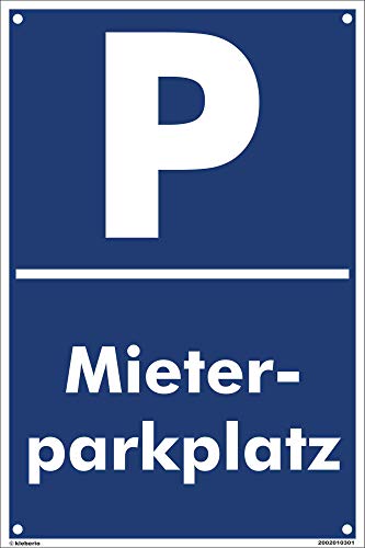 Kleberio® Parkplatz Schild 20 x 30 cm - Mieterparkplatz - mit 4 Bohrlöchern (4mm) in den Ecken stabile Aluminiumverbundplatte von kleberio