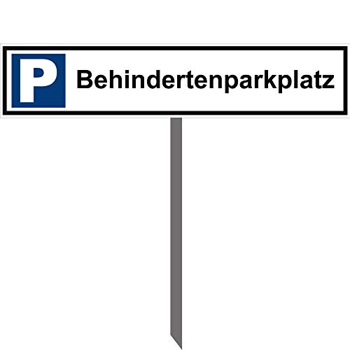 Kleberio® Parkplatz Schild 52 x 11 cm - Behindertenparkplatz - mit Einschlagpfosten 1 Meter (100cm) und Montagematerial stabile Aluminiumverbundplatte von kleberio