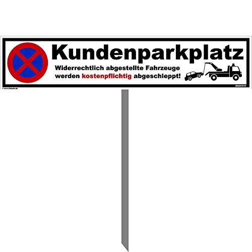 Kleberio® Parkplatz Schild 52 x 11 cm - Kundenparkplatz - mit Einschlagpfosten 0,75 Meter (75cm) und Montagematerial stabile Aluminiumverbundplatte von kleberio