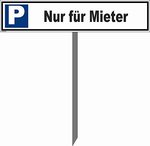 Kleberio® Parkplatz Schild 52 x 11 cm - Nur für Mieter - mit Einschlagpfosten 1 Meter (100cm) und Montagematerial stabile Aluminiumverbundplatte von kleberio