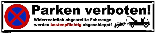 Kleberio® Parkplatz Schild 52 x 11 cm - Parken verboten! - mit 4 Bohrlöchern (4mm) in den Ecken stabile Aluminiumverbundplatte von kleberio
